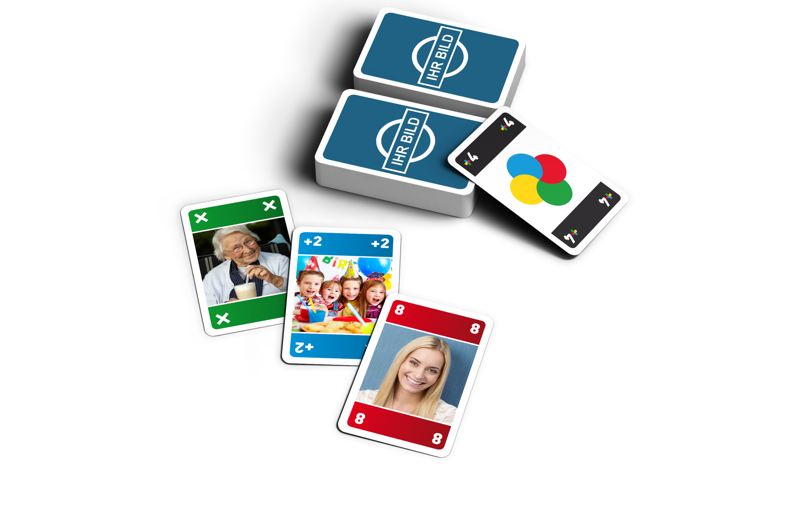 Personalisiertes Meino-Spiel mit eigenen Fotos erstellen - Die beliebte Mau-Mau Variante für Kinder und Erwachsene - MeinSpiel druckt Ihr Fotogeschenk